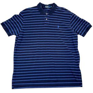 Polo Ralph Lauren Mens Shirt XXL Navy Blue & Light Blue Striped Cotton